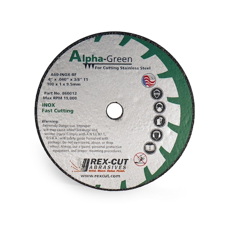 Alpha Green Cut Off Wheel 4 X .045 X 5/8 T1 Alpha Green MPN:860003