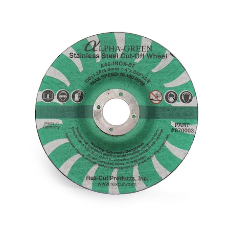 Alpha Green Cut Off Wheel 4 X .045 X 5/8 T27 Alpha Green MPN:870003