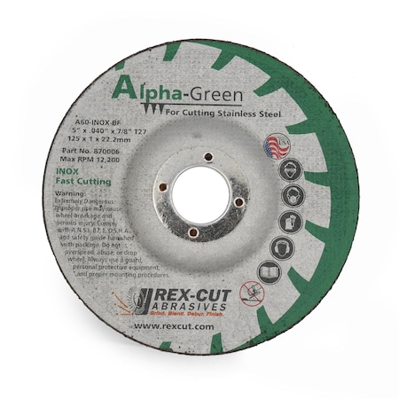 Alpha Green Cut Off Wheel 5 X .040 X 7/8 T27 Alpha Green MPN:870006
