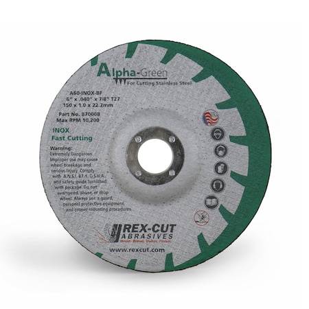 Alpha Green Cut Off Wheel 6 X .040 X 7/8 T27 Alpha Green MPN:870008