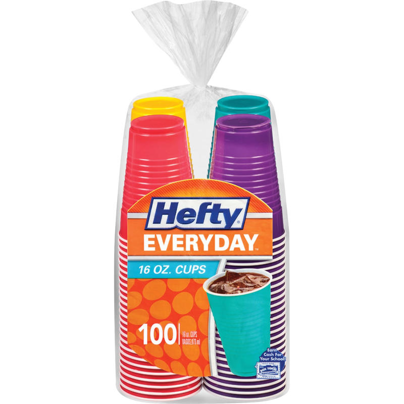 Hefty Everyday 16 oz Disposable Party Cups - 16 fl oz - 100 / Pack - Assorted Bright - Cold Drink, Party (Min Order Qty 4) MPN:C21637