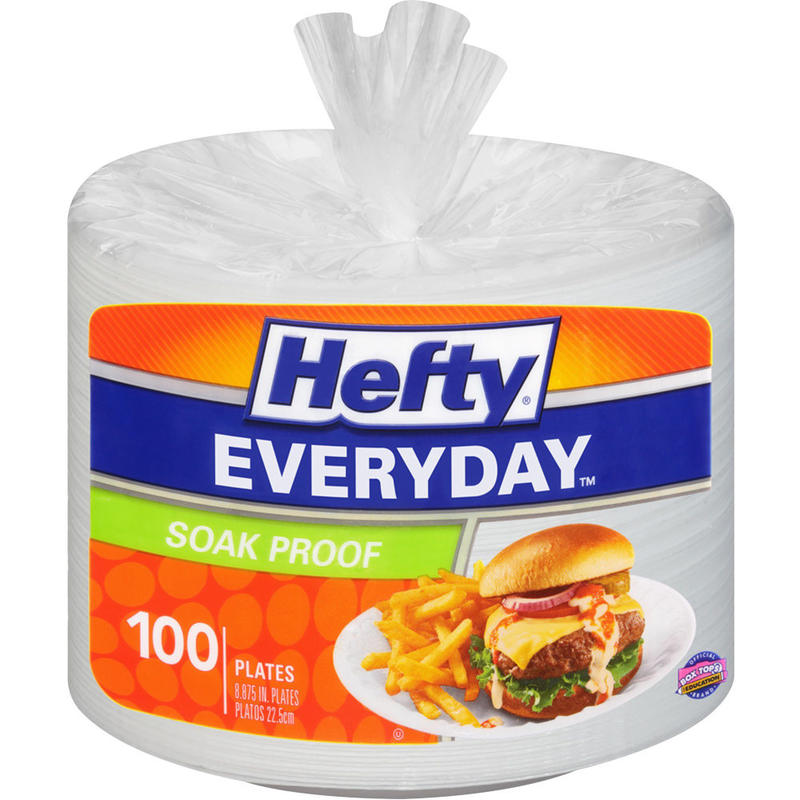 Hefty Everyday Soak Proof Disposable Foam Plates, 8 14/16in Diameter, White, Pack Of 100 MPN:D28100
