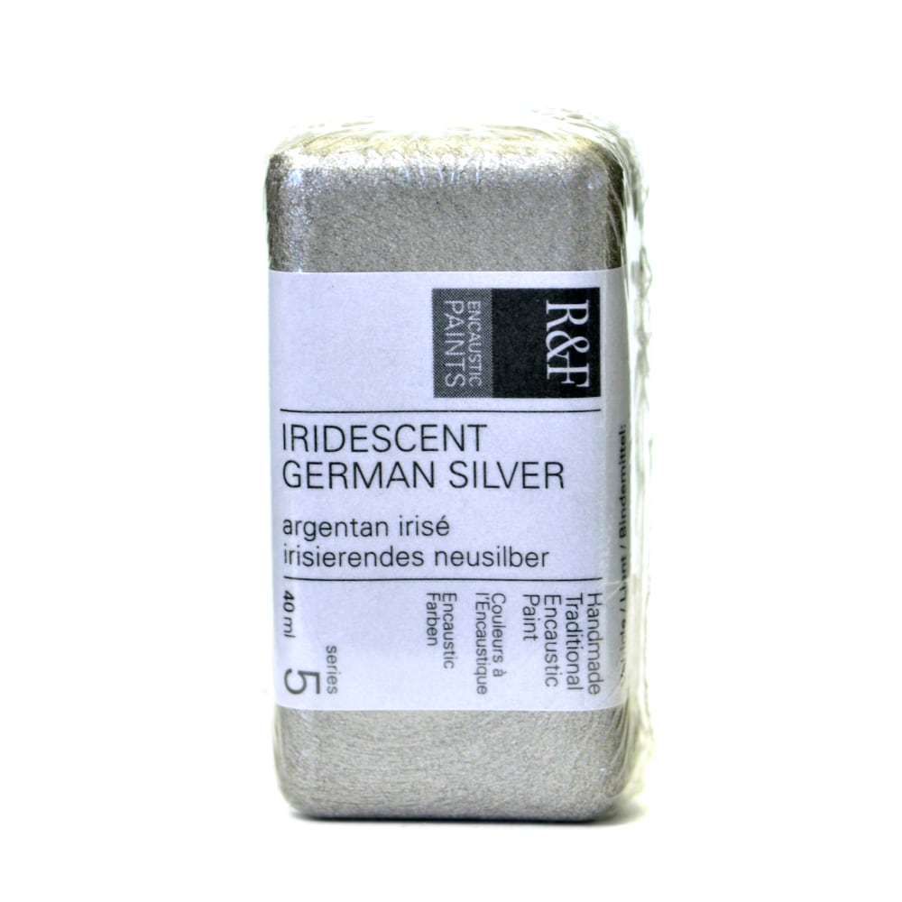 R & F Handmade Paints Encaustic Paint Cake, 40 mL, Iridescent German Silver MPN:1082