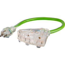 PowerSmith™ 2' SJOOW Tri-Tap Extension Cord 12/3 Gauge 15A Green PEC123R-2T