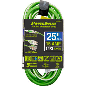 PowerSmith™ 25' SJOOW Extension Cord with Lighted Locking 14/3 Gauge 15A Green PEC143RL-25