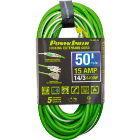 PowerSmith™ 50' SJOOW Extension Cord with Lighted Locking 14/3 Gauge 15A Green PEC143RL-50
