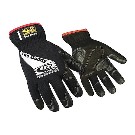 Tire Buddy Mechanics Gloves, Synthetic Leather Palm, Polyester, Spandex Back, 2XL, Black/Black MPN:103-12