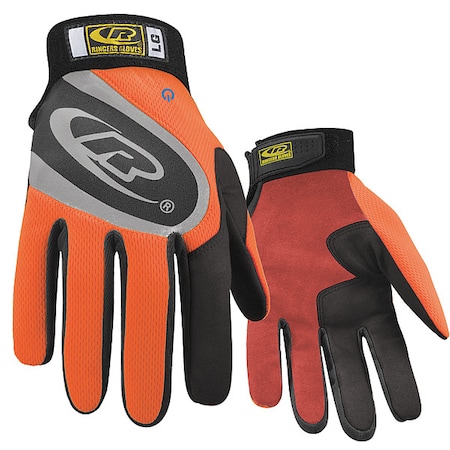 Turbo Plus Mechanics Gloves, Synthetic Leather Palm, Polyester Mesh Back, M, Orange MPN:136-09
