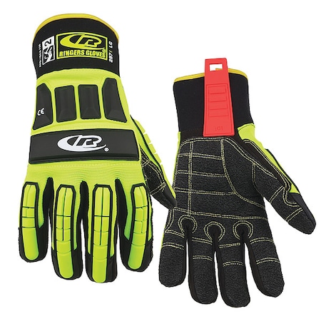 Ringers R297 Hi-Vis Cut-Resistant Impact Gloves, Kevloc® Palm, 2XL, High-Visibility Yellow/Red MPN:297-12