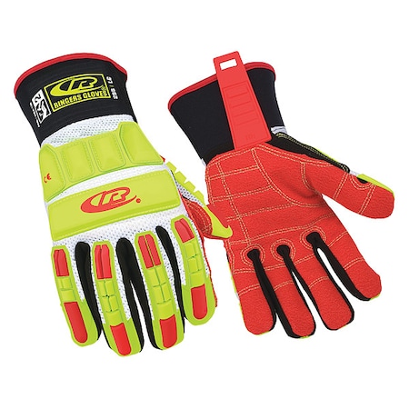 Roughneck Hi-Vis Cut Resistant Impact Gloves, Synthetic Leather Palm, 3XL MPN:298-13