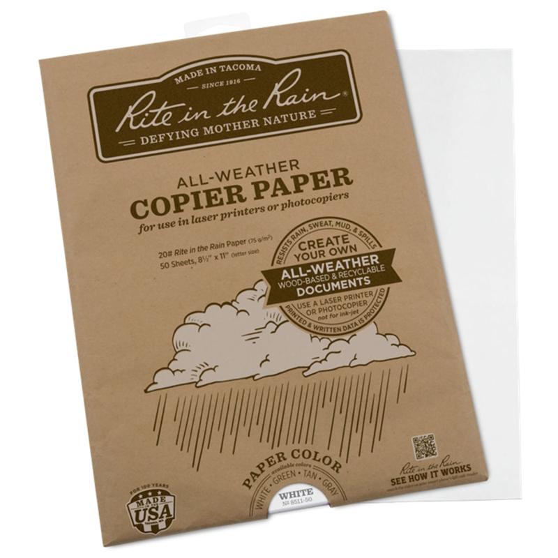 Rite in the Rain All-Weather Multi-Use Printer & Copy Paper, White, 8.5in x 11 3/4in, 50 Sheets Per Pack, 20 Lb, 84 Brightness MPN:8511-50