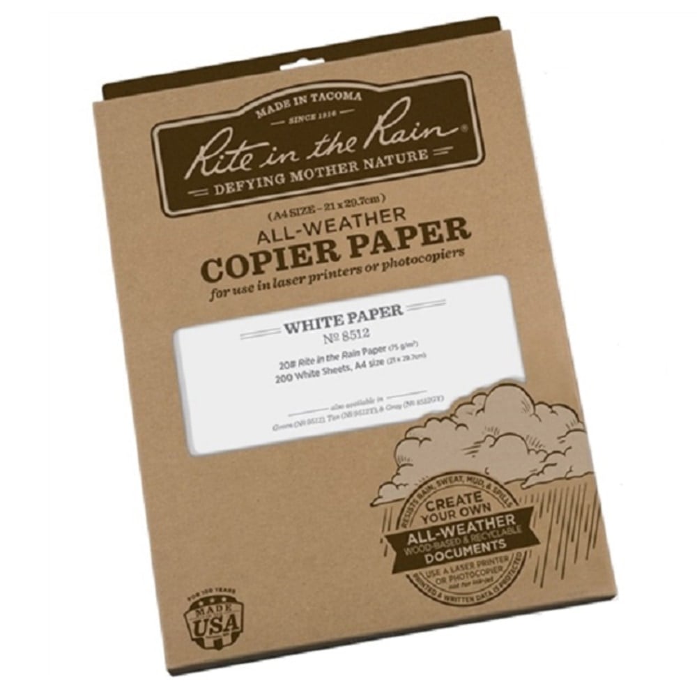 Rite in the Rain All-Weather Multi-Use Printer & Copy Paper, White, A4, 200 Sheets Per Pack, 20 Lb, 84 Brightness MPN:8512