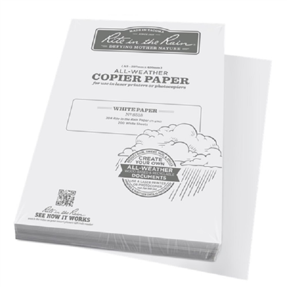 Rite in the Rain All-Weather Multi-Use Printer & Copy Paper, White, A3, 200 Sheets Per Pack, 20 Lb, 84 Brightness MPN:8518