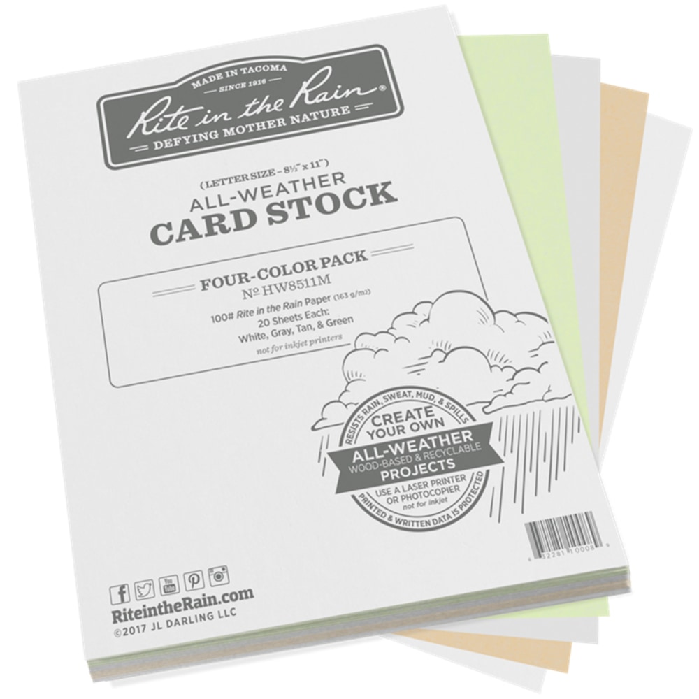 Rite In The Rain All-Weather Card Stock, Assorted Colors, Letter (8.5in x 11in), 100 Lb, Pack Of 80 MPN:HW8511M