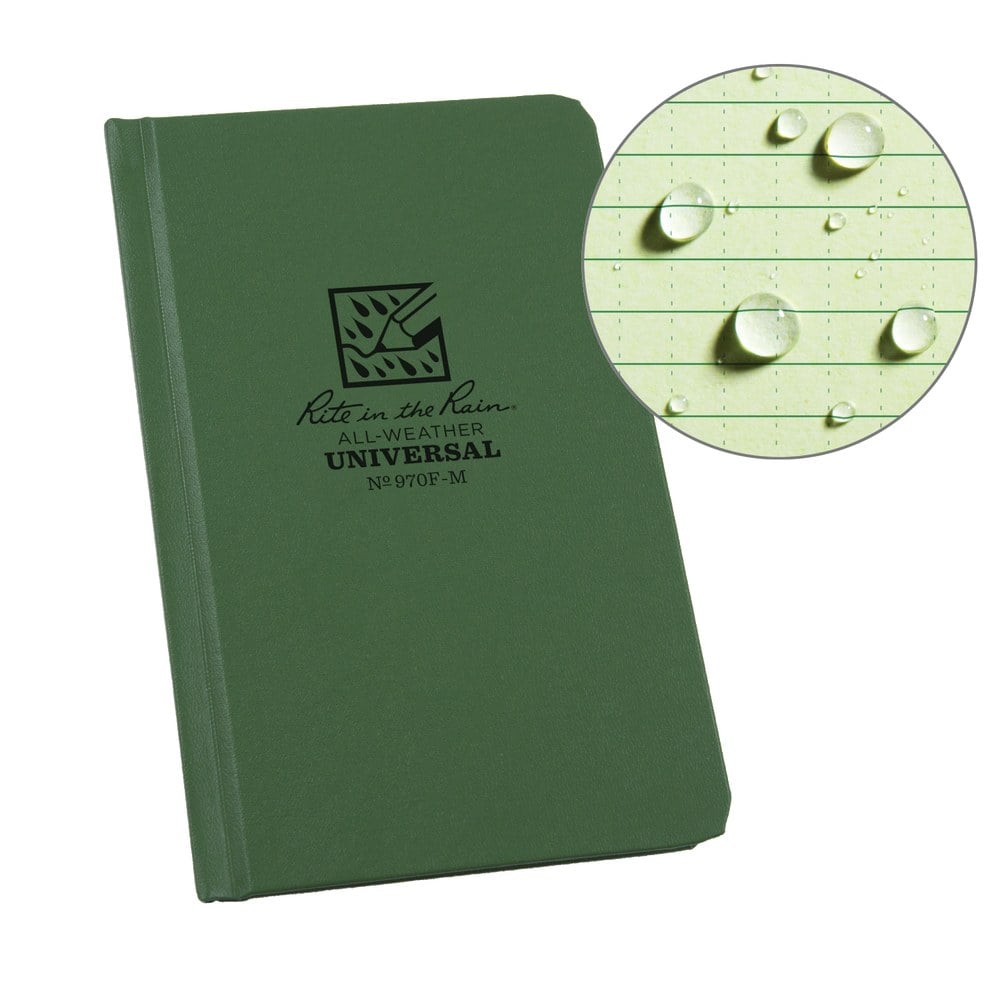Rite in the Rain Hardcover Notebook, Pocket Size, 4 1/4in x 6 3/4in, Universal Rule, 160 Pages (80 Sheets), Green MPN:970F-M