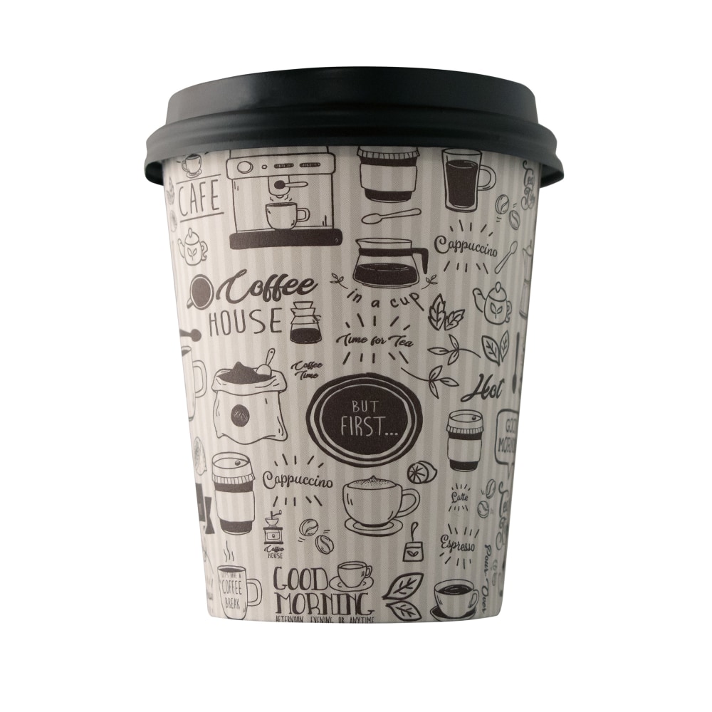 Empress Wrapped Squat Paper Hot Cups, 10 Oz, Good Day Print, 50 Cups Per Pack, Case Of 20 Packs MPN:EHC10-P-W
