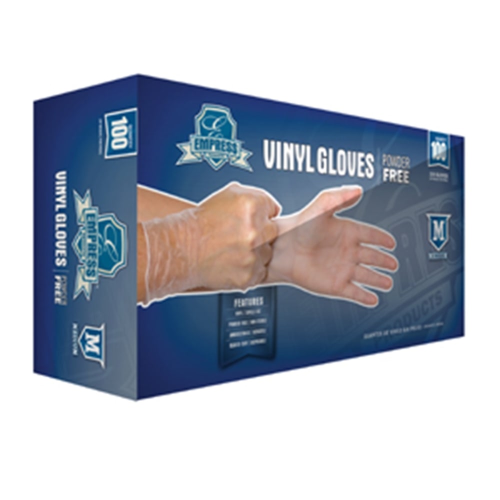 Empress Powder-Free Vinyl Gloves, Medium, Clear, 100 Gloves Per Pack, Case Of 10 Packs MPN:EVPFM4002