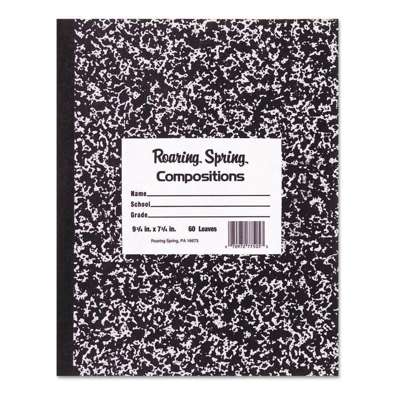 Roaring Spring Composition Notebook, 9 3/4in x 7 1/2in, 50 Sheets, 100 Pages, Black Marble (Min Order Qty 22) MPN:77260