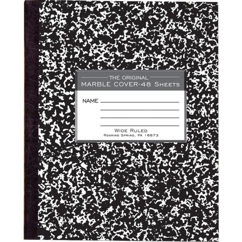 Roaring Spring Tape Bound Composition Notebook, 8 1/2in x 7in, 48 Sheets, Black Marble (Min Order Qty 40) MPN:77333