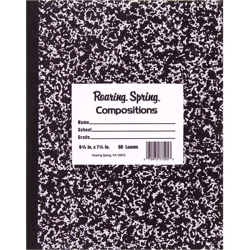Roaring Spring Composition Notebook, 8in x 10in, 60 Sheets, Black Marble (Min Order Qty 22) MPN:77505
