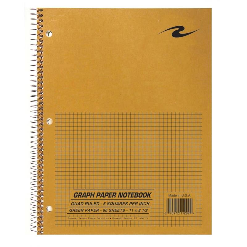 Roaring Spring 5x5 Graph Ruled Spiral Lab Notebook, Brown Kraft Cover, 8.5in x 11in 80 Sheets, Green Paper MPN:11209