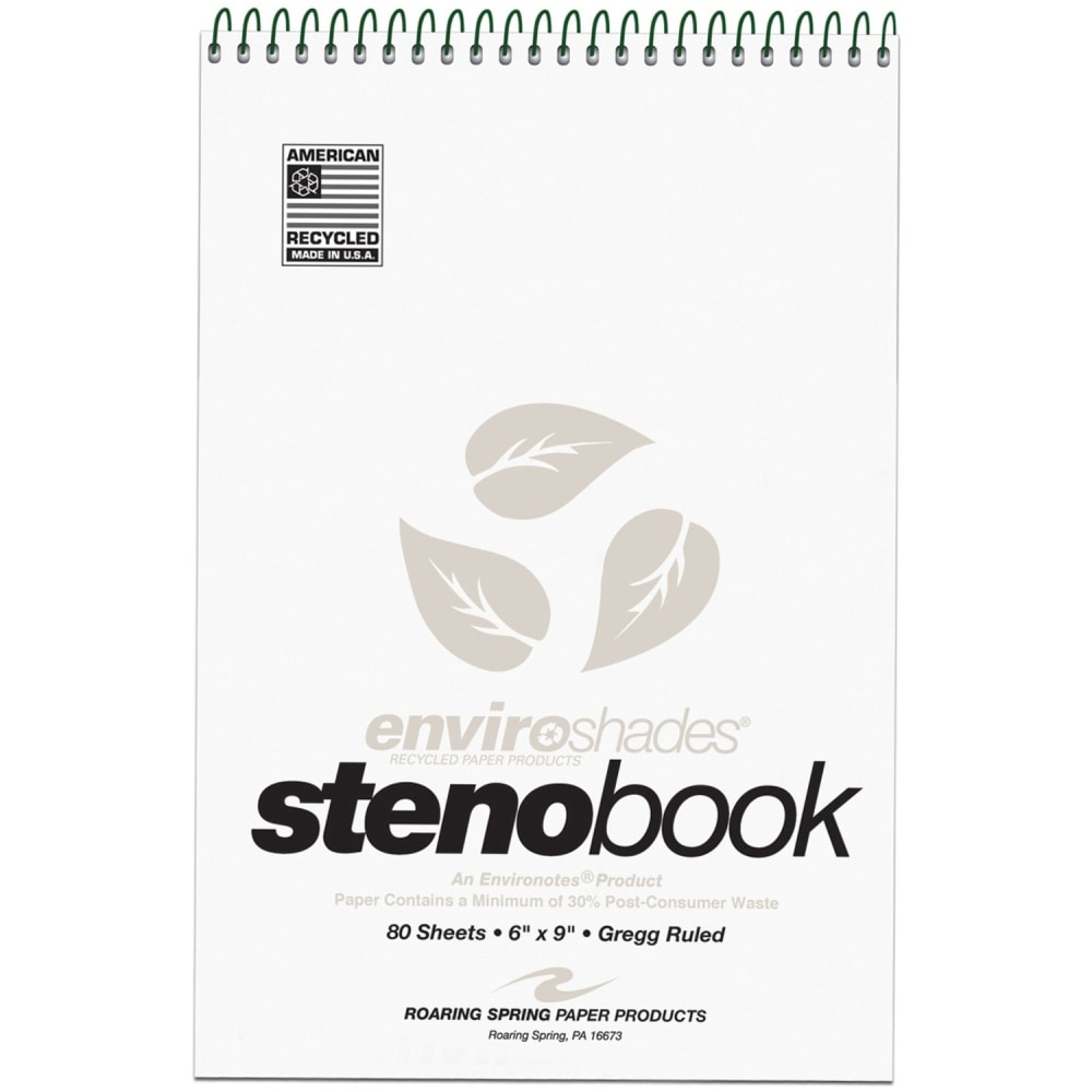 Roaring Spring Enviroshades Steno Books, 6in x 9in, Gregg Ruled, 80 Sheets Per Pad, 30% Recycled, Gray, Pack Of 4 (Min Order Qty 4) MPN:12274
