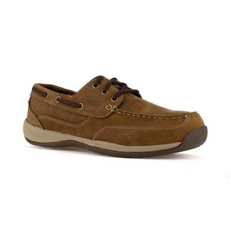 Men's Boat Shoe, Steel Toe, Leather Upper, Rubber Outsole, Lace Up, Brown, 8 W MPN:RK6736