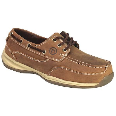 Women's Boat Shoe, Steel Toe, Leather Upper, Rubber Outsole, Lace Up, Brown, 6 W MPN:RK676