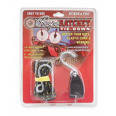 Rope Ratchet, Hook, 6 ft.L, Polyester MPN:10001