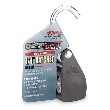 Rope Ratchet, Hook, 1/4 In.W, Steel MPN:10016
