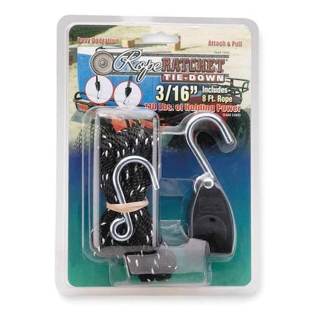 Rope Ratchet, Hook, 8 ft.L, Polyester MPN:10050