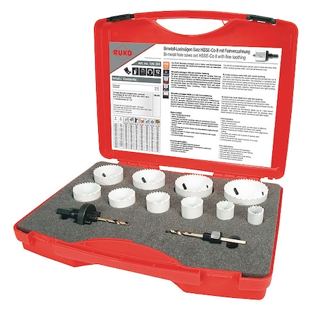 Hole Saw Kit, 12pcs, Sizes:19 mm-64 mm MPN:126303