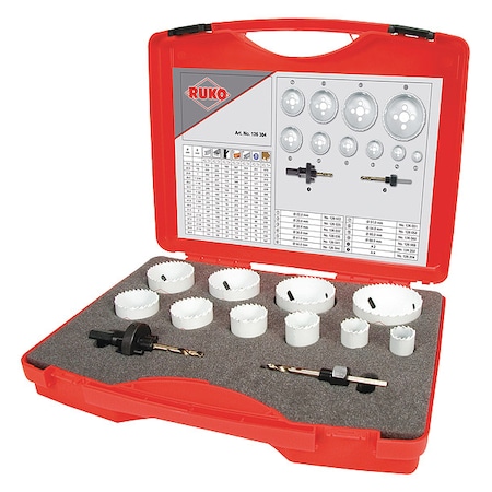 Hole Saw Kit, 12pcs, Sizes:22 mm-68 mm MPN:126304