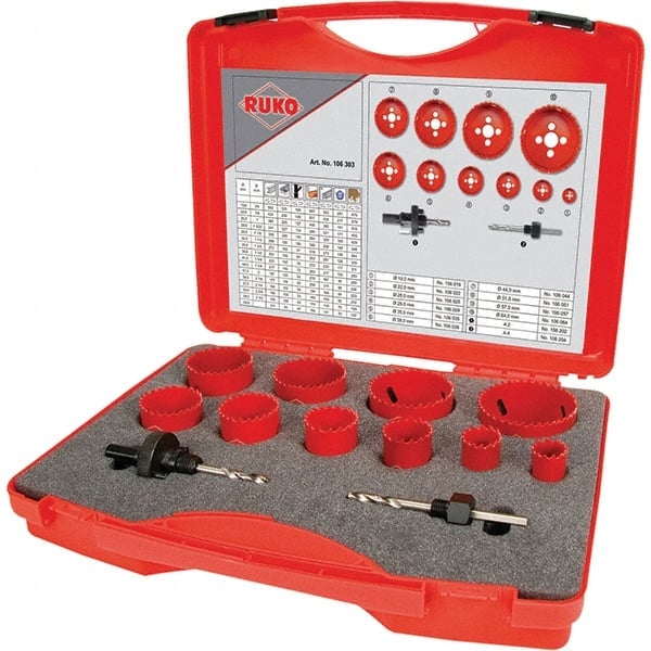 Plumber Hole Saw Kit: 12 Pc, 3/4 to 2-1/2