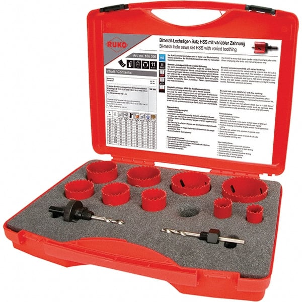 Plumber Hole Saw Kit: 11 Pc, 3/4 to 2-1/2