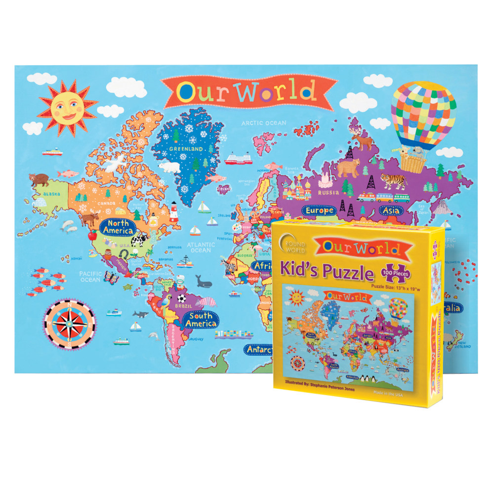 Round World Products Kids World 100-Piece Jigsaw Puzzle, 13in x 19in MPN:RWPKP01
