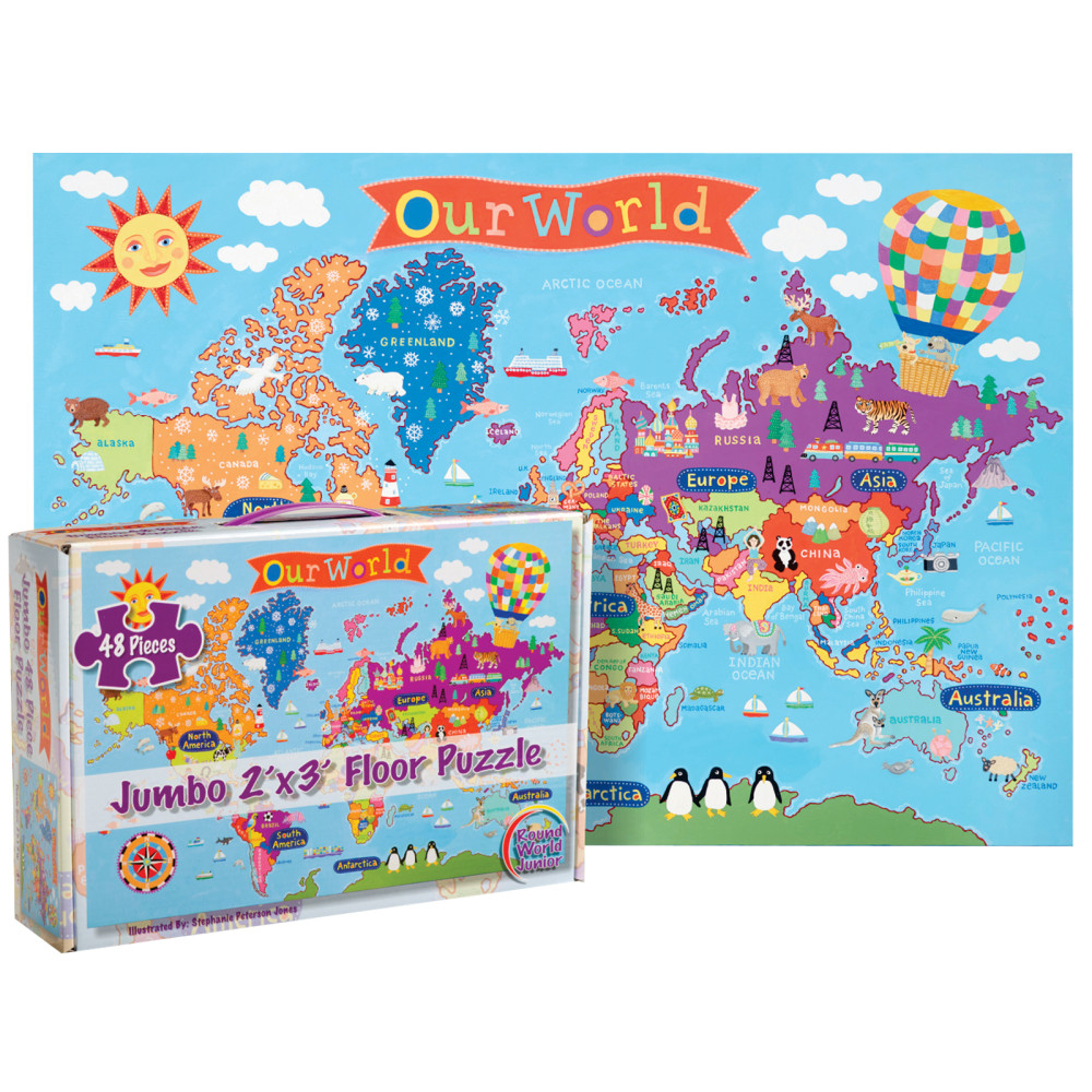 Round World Products Kids World Floor Puzzle, 24in x 36in MPN:RWPKP03