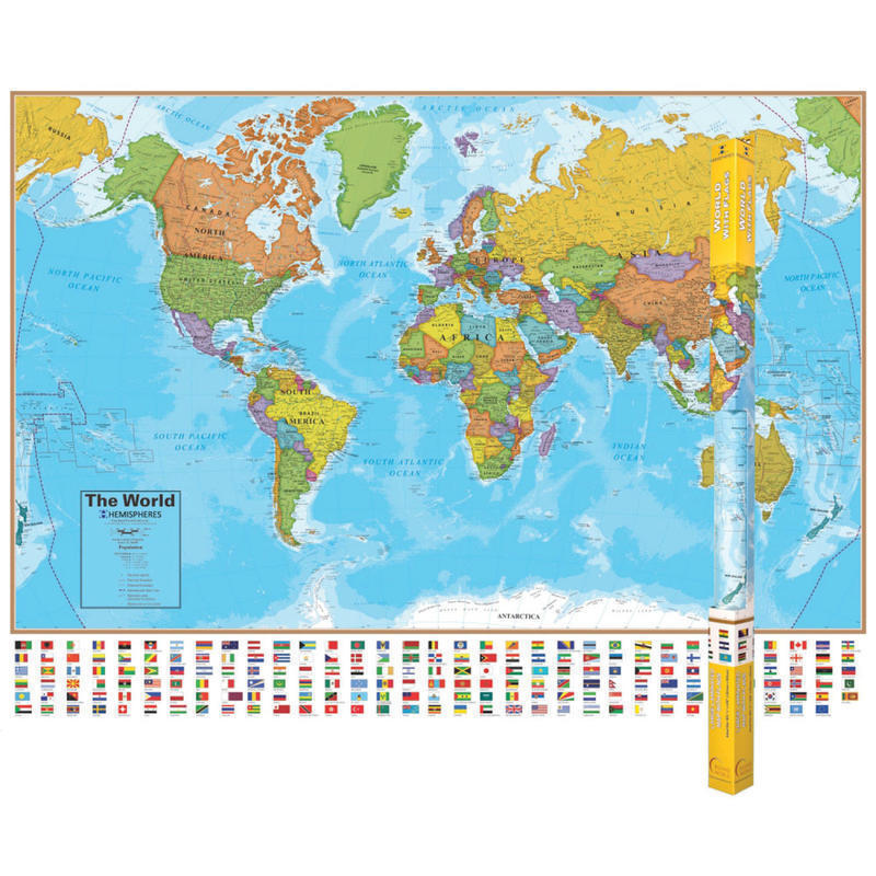 Round World Products Hemispheres Laminated World Maps, 38in x 51in, Pack Of 2 MPN:RWPHM01-2