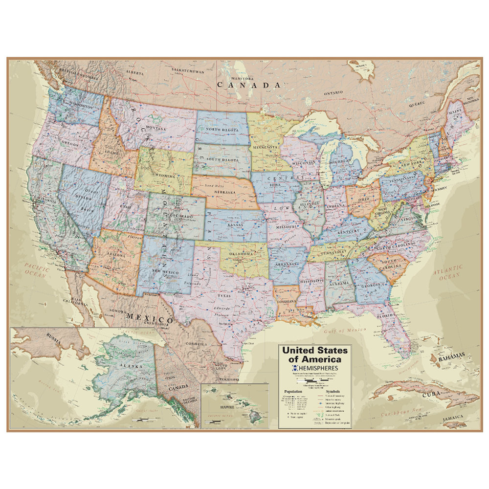 Hemispheres Boardroom Series United States Laminated Wall Map, 38in x 48in MPN:RWPHM04