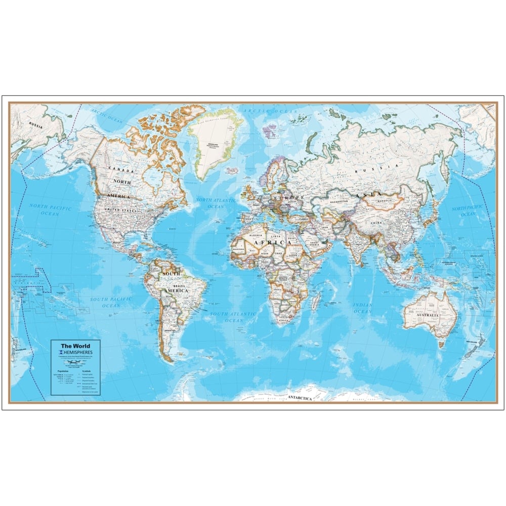 Hemispheres Contemporary Laminated Wall Map, World, 38in x 61in MPN:RWPHM08