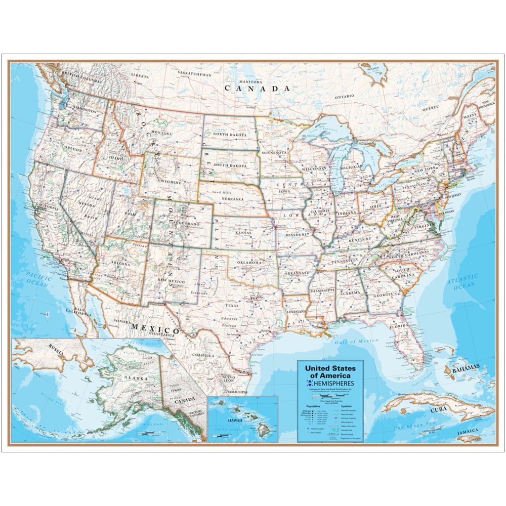 Hemispheres Contemporary Laminated Wall Map, United States, 38in x 48in MPN:RWPHM09