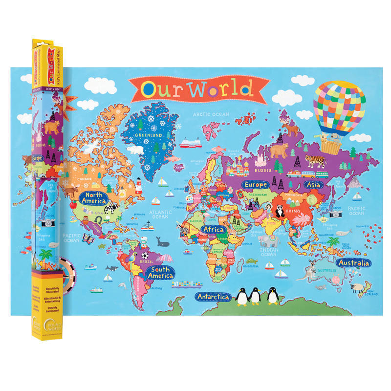Round World Products Kids Wall Map, World, 24in x 36in MPN:RWPKM01