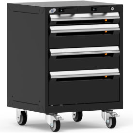 Rousseau Metal® R5BCD-2803KD-091 Heavy Duty Modular Mobile Cabinet 4 Drawers Black R5BCD-2803KD-091