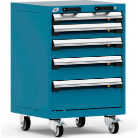 Rousseau Metal® R5BCD-3053KD-051 Heavy Duty Modular Mobile Cabinet 5 Drawers Everest Blue R5BCD-3053KD-051
