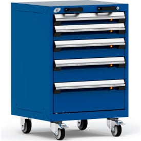 Rousseau Metal® R5BCD-3053KD-055 Heavy Duty Modular Mobile Cabinet 5 Drawers Avalanche Blue R5BCD-3053KD-055