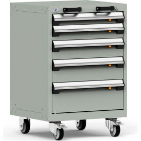 Rousseau Metal® R5BCD-3053KD-071 Heavy Duty Modular Mobile Cabinet 5 Drawers Light Gray R5BCD-3053KD-071