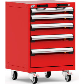 Rousseau Metal® R5BCD-3053KD-081 Heavy Duty Modular Mobile Cabinet 5 Drawers Red R5BCD-3053KD-081