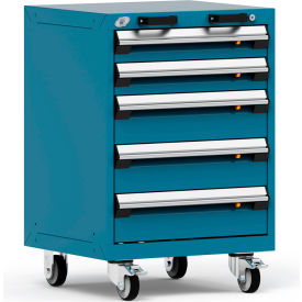 Rousseau Metal® R5BCD-3055KD-051 Heavy Duty Modular Mobile Cabinet 5 Drawers Everest Blue R5BCD-3055KD-051