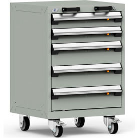 Rousseau Metal® R5BCD-3055KD-071 Heavy Duty Modular Mobile Cabinet 5 Drawers Light Gray R5BCD-3055KD-071
