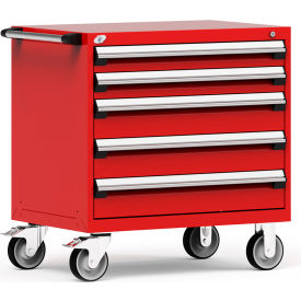 Rousseau Metal® R5BEE-3005KD-081 Heavy Duty Modular Mobile Cabinet 5 Drawers Red R5BEE-3005KD-081